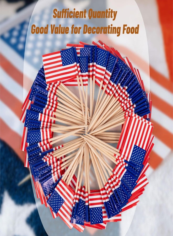ANTETOK Small American Flags on Stick 100 Pack - USA Flag Toothpick for Cocktail Picks, Cupcake Toppers, Party Decorations - Food & Celebration Supplies - Image 4